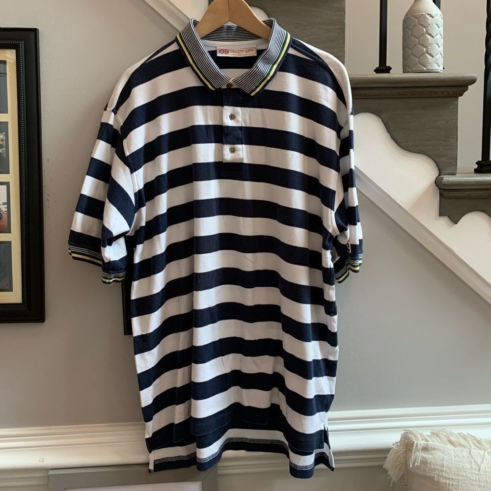 Slazenger Navy& White Soft Cotton Striped Polo XL